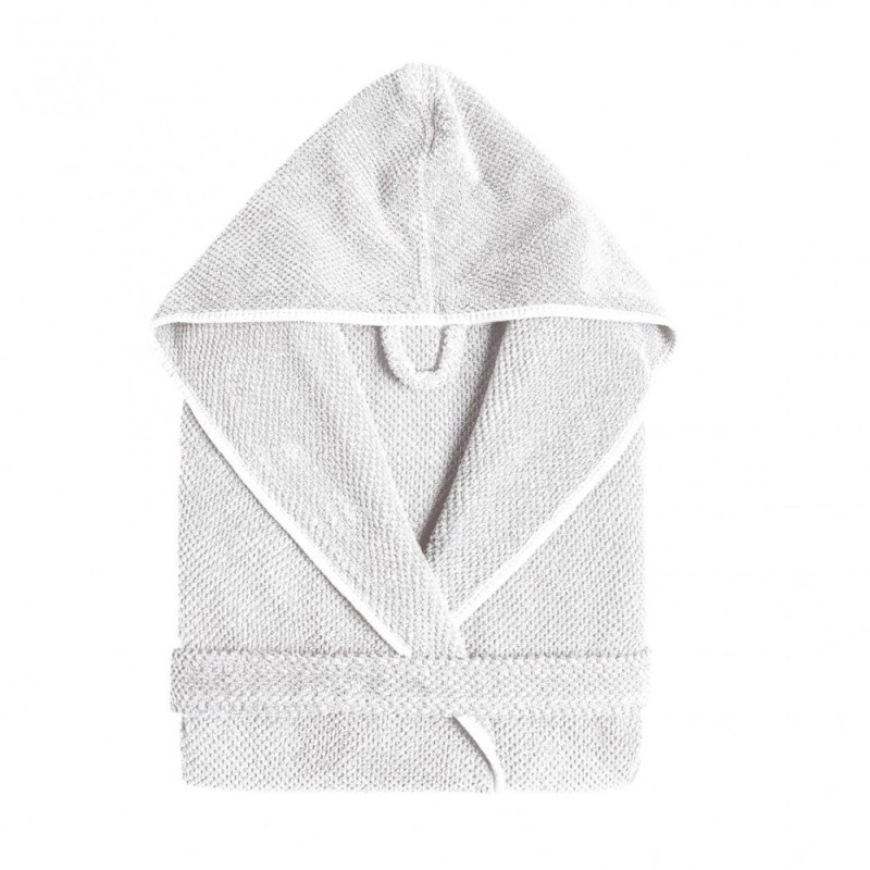 Graccioza Unisex Bath Robe Bee Waffle Hooded - White