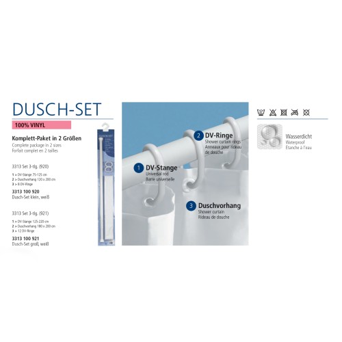Shower Set (Rod-Rings-Shower Curtain) - White